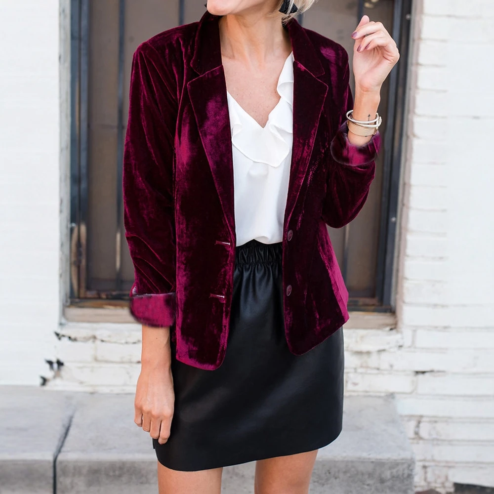 

UNIKTEE Women's Chic Plain Blazer Autumn Long Sleeve Shawl Collar Single Breasted Office Lady Style Elegant Roll up Sleeve