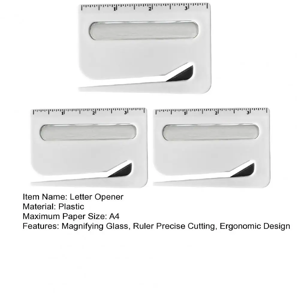 3Pcs 3 In 1 Letter Opener 9.5cm With Magnifying Glass And Ruler Precise Cutting Technology Ergonomic Design Envelope Openers