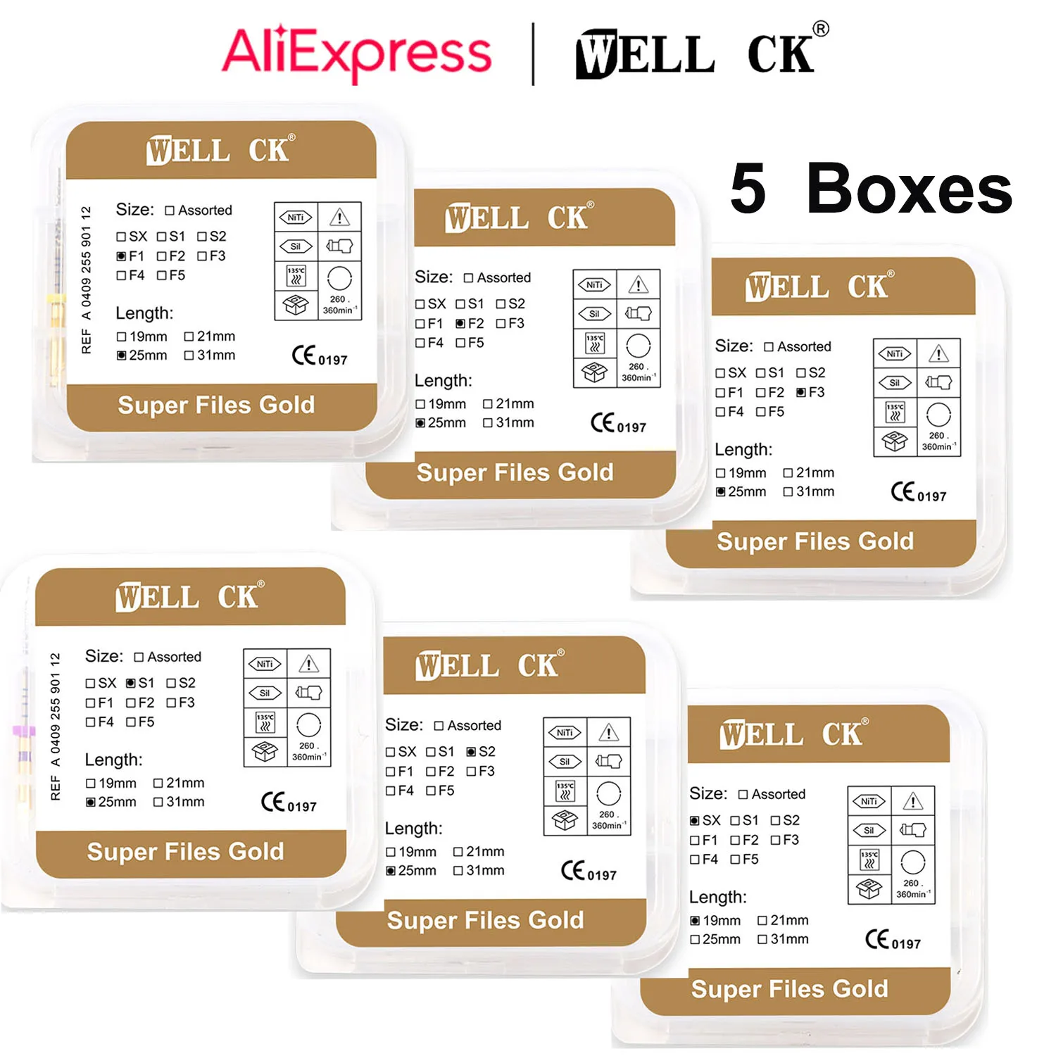 

5 коробок гибких эндодонтических файлов Dental Gold, ротационные файлы Golden, 25 мм, никель-титановые инструменты для стоматологии