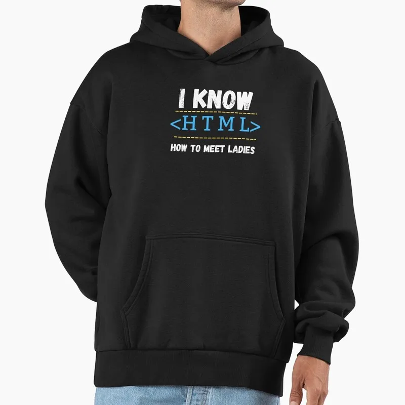 I Know HTML Graphic Hoodie Black Fleece Sweatshirt for Programmer Software Engineers Geek IT Developer Gift Hooded
