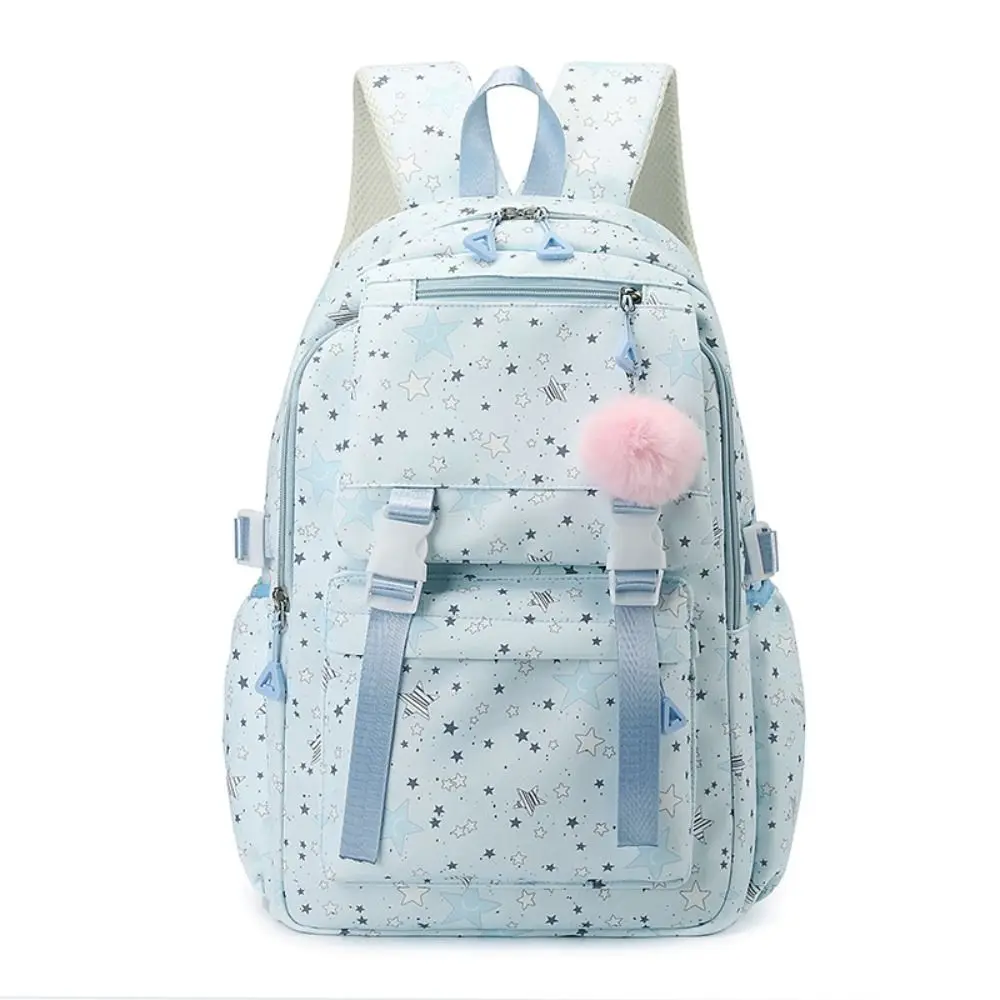 Cute Star Print School Backpack Large Capacity Multi-pockets Girls Schoolbag Breathable Splash-Resistant Laptop Shoulders Bag