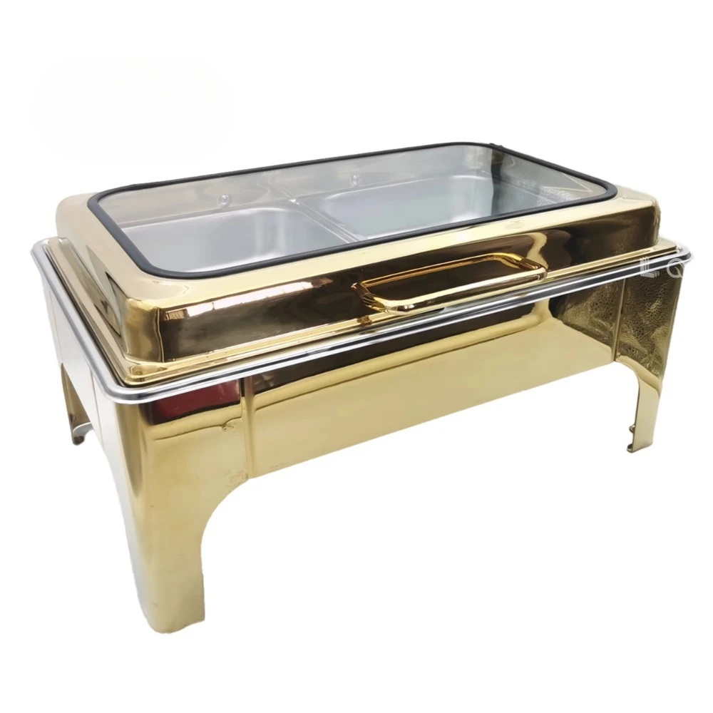 Factory Direct 2026 High quality 9L luxury gold rectangular detachable electric hot pot buffet set heater