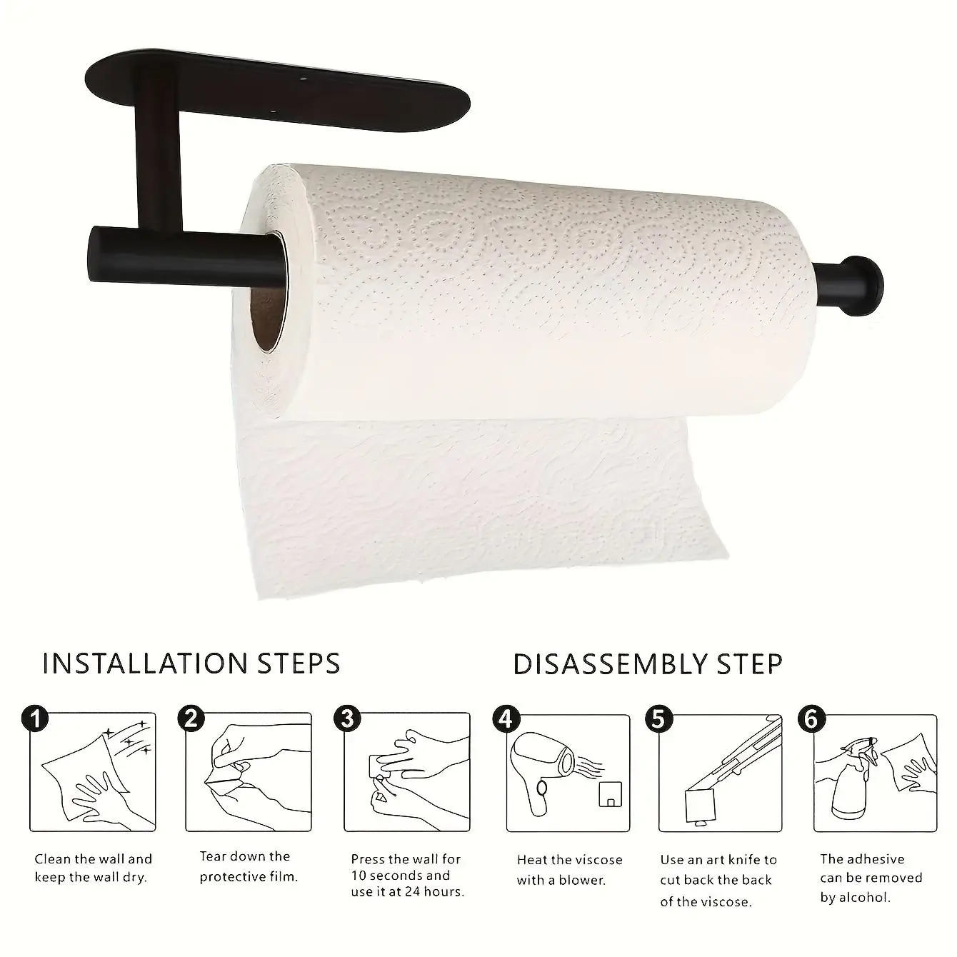Minimalist Stainless Steel Wall-Mounted Towel Bar Space-Saving Under-Cabinet Paper Towel Holder, No-Drill Self-Adhesive Hanger for Bathroom and Kitchen, Heavy-Duty Organizer for Home Decor. view 5