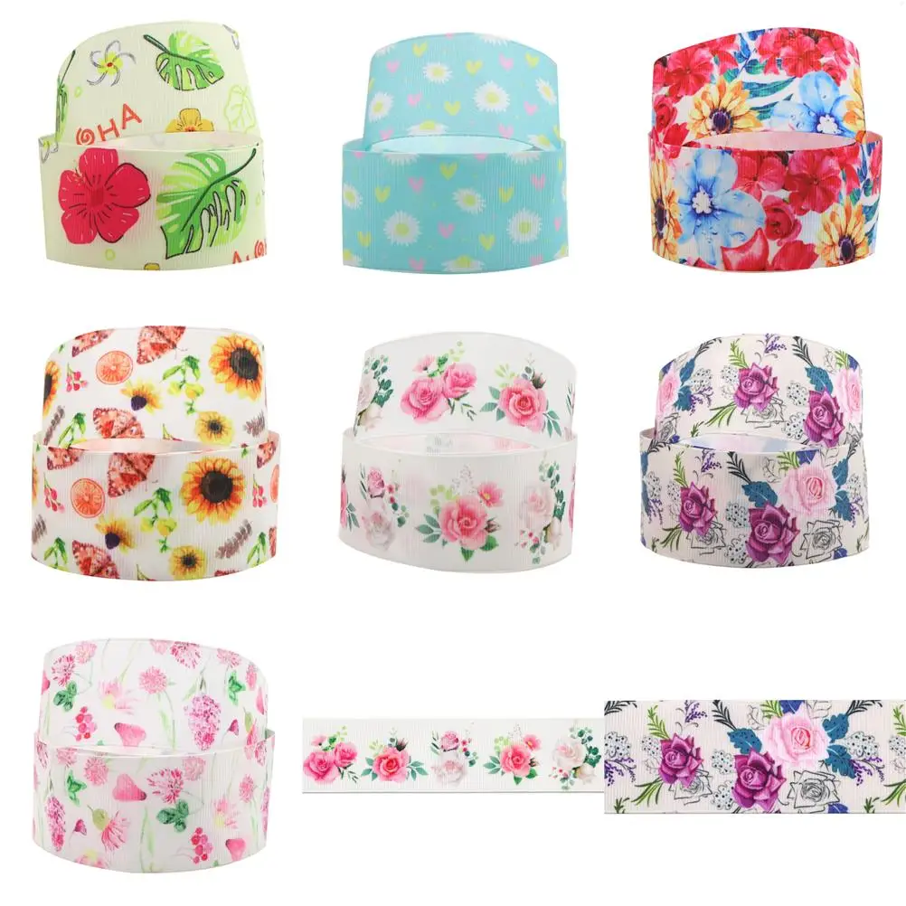 5 Yards Multi Size Flower Floral Printed Grosgrain Ribbons DIY Bow Gift Wrapping Party Wedding Decorative Ribbon Crafts,5Yc28724