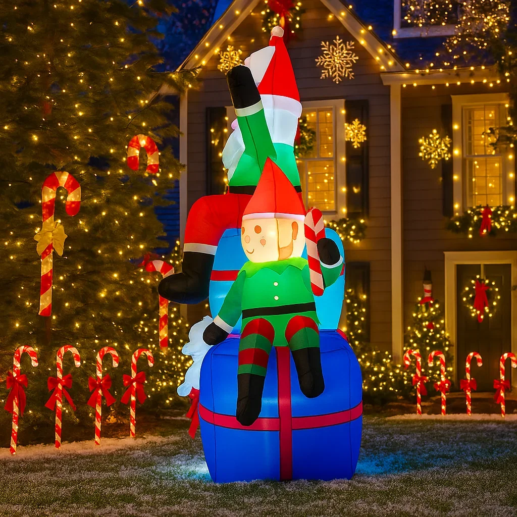 6.8FT زينة عيد الميلاد نفخ سانتا كلوز ثلج قزم الكلب علب الهدايا اللعب ساحة المنزل عيد الميلاد الحلي LED ديكور عيد الميلاد