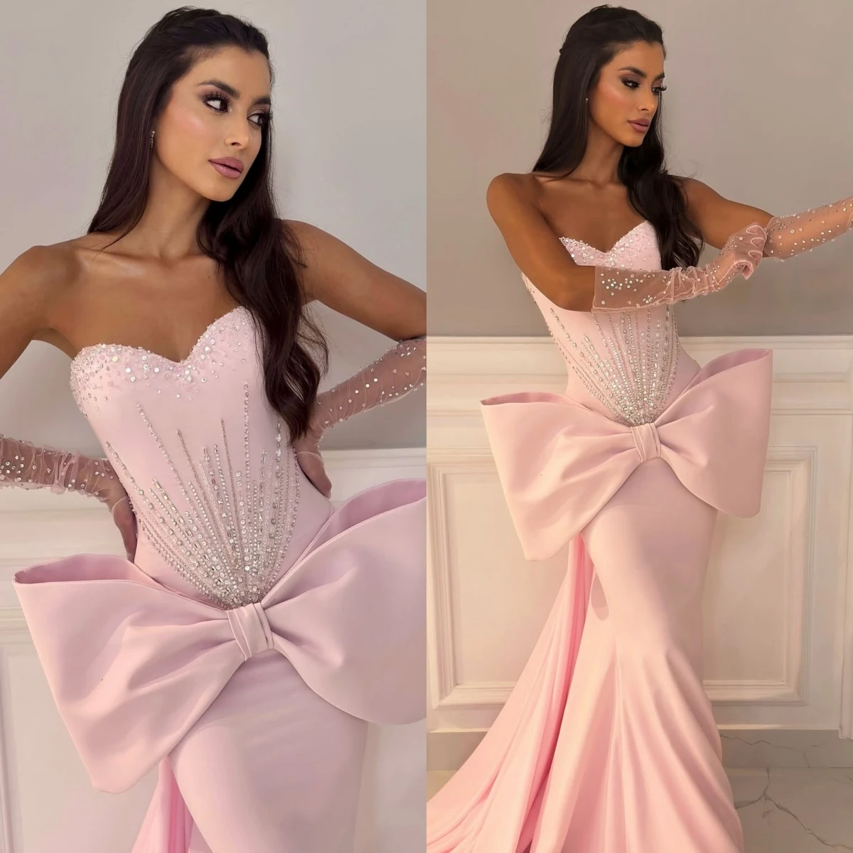 Customized Mermaid Strapless Elegant Formal Evening Dress Fashion Temperament Party Gowns High Quality Delicate Prom Dress