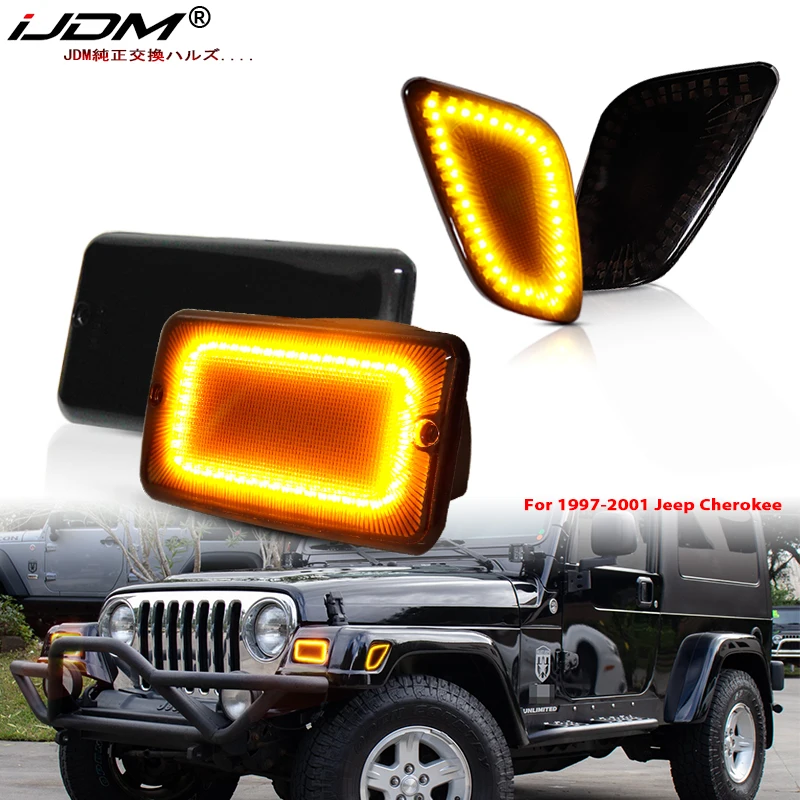 

4pcs Car Led Fender Side Marker Lights Bumper Yellow Amber Turn Signal Lamps Kit for 1997-2006 Wrangler TJ 55155629AC 55155628AC