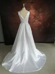 LORIE Vintage Satin Wedding Dresses Square Collar A-Line Mono Bridal Gowns Side Slit Sleeveless Princess Bride Dress customized