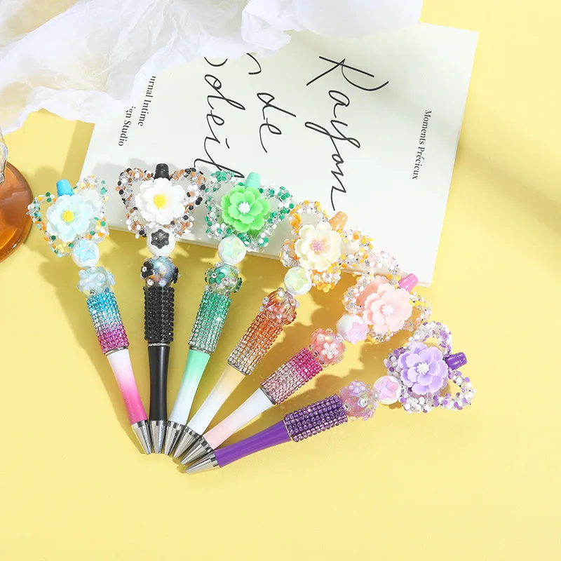 10pcs Super Shiny Butterfly Flower Handmade Beaded Ball Pen Beaded Ballpoint Pen Student Pen Kawaii Stationery Stationery