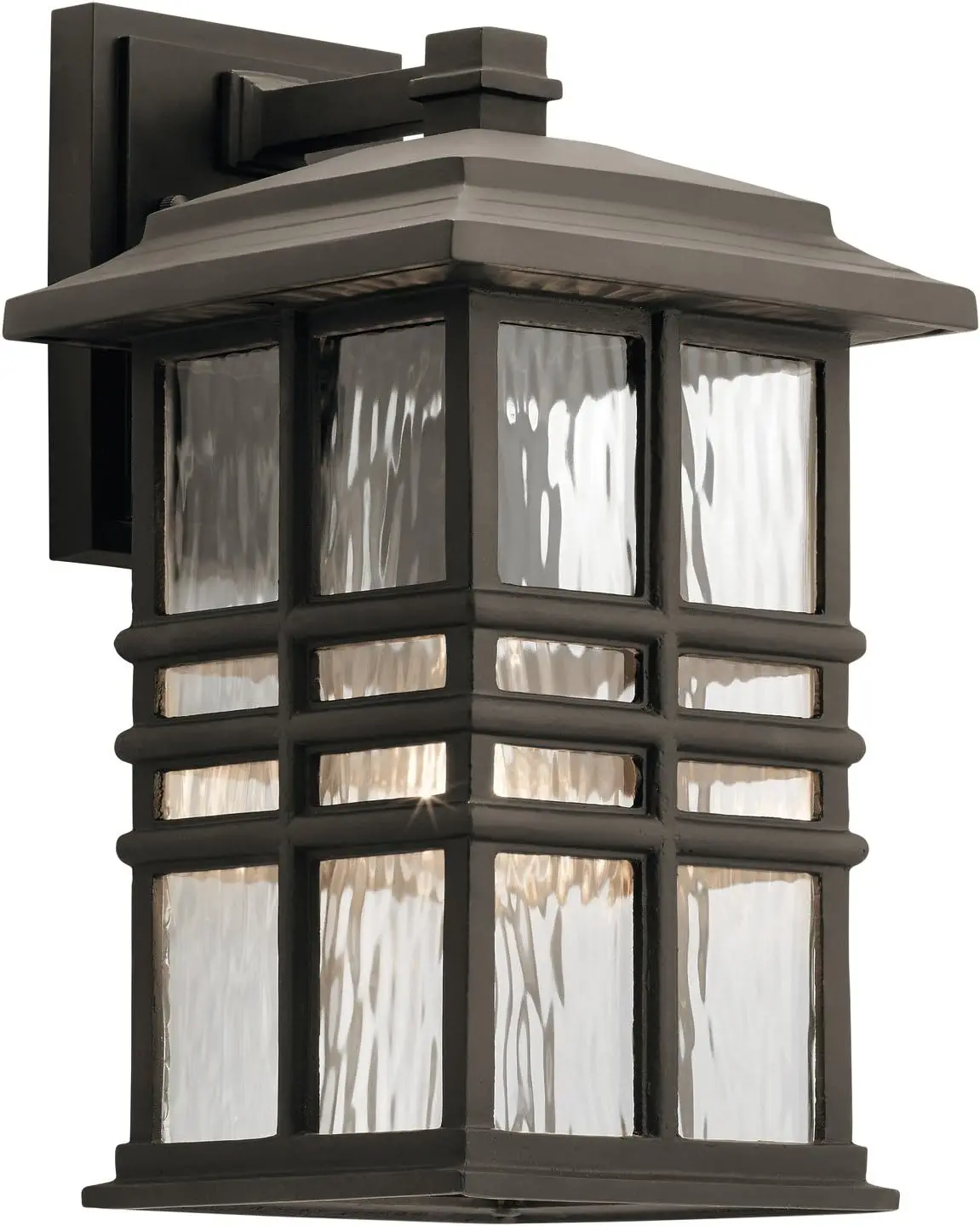 

Beacon Square 14.25" Outdoor Wall Light in Olde Bronze®, 1-Light Exterior Wall Sconce with with Clear Hammered Glass