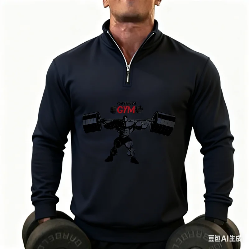 

Autumn Winter Casual Running Men's Half-Zip Stand Collar Top 3D Print Stripe Graphic Leisure Gym Fitness Long Sleeve Sweatshirts