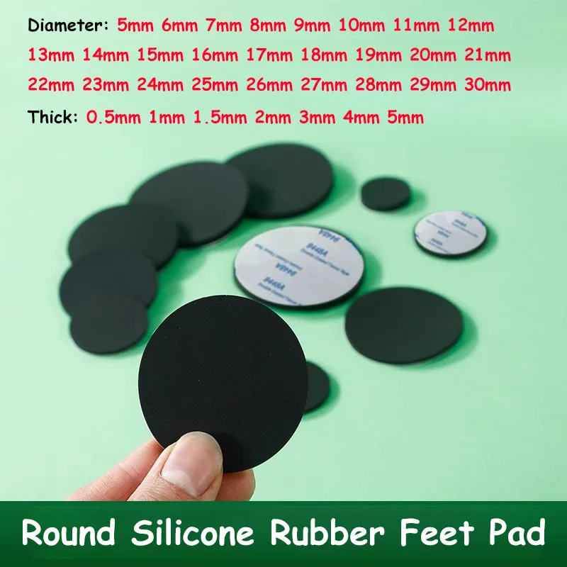 

50pcs Diameter 5-30mm Thick 0.5mm-5mm Black Round Silicone Rubber Self Adhesive Anti-slip Feet Pad for Laptops Keyboards
