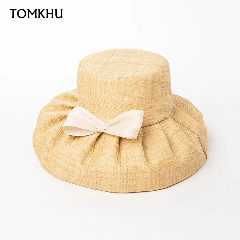 european-american-ins-blogger-fashion-summer-hepburn-raffia-grass-sunhat-women-beach-wide-brim-bow-basin-hat-high-quality-fedora