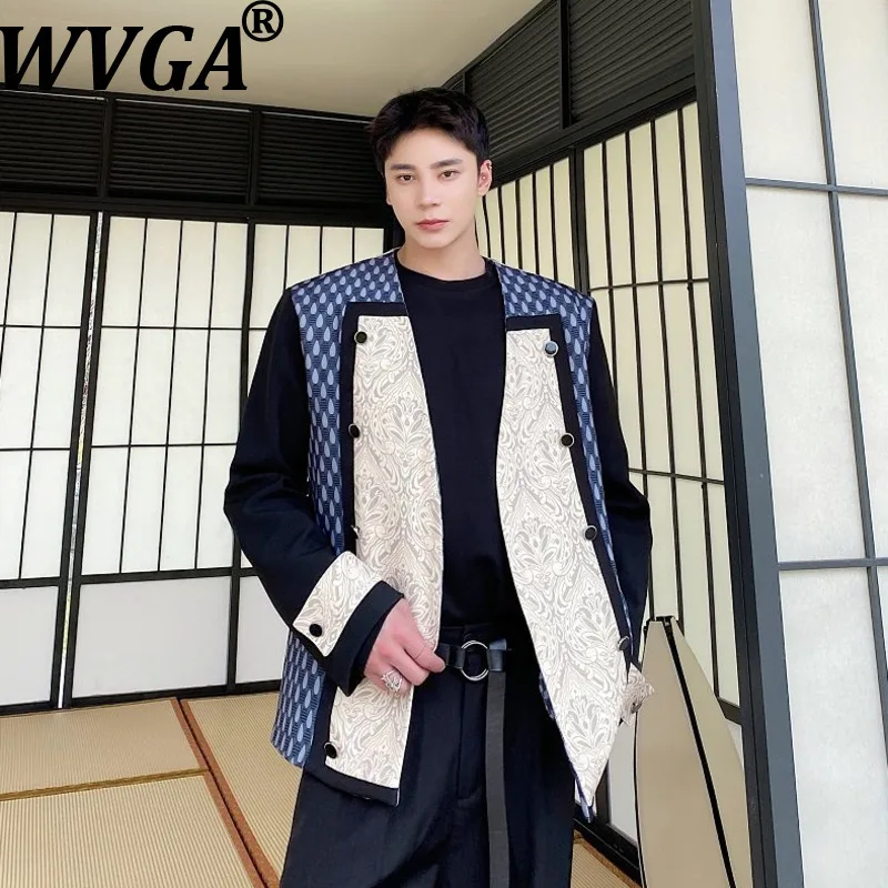 WVGA Springautumn New Men Tide Light Luxury Style Design Patchwork Color-Block Trendy Blazer Niche Chic Casual Jacket Ins W18603