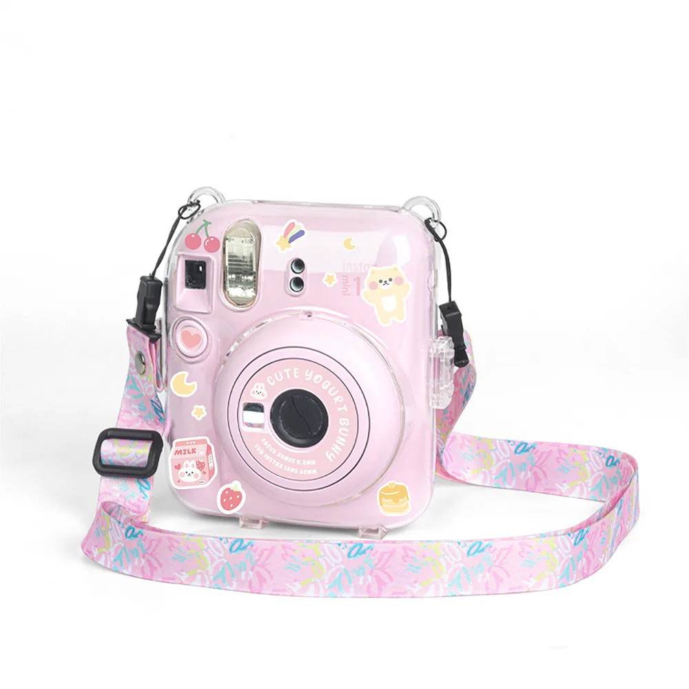 Para fujifilm instax mini 12 transparente caso da câmera protetora bolsa de transporte capa com alça de ombro saco de armazenamento