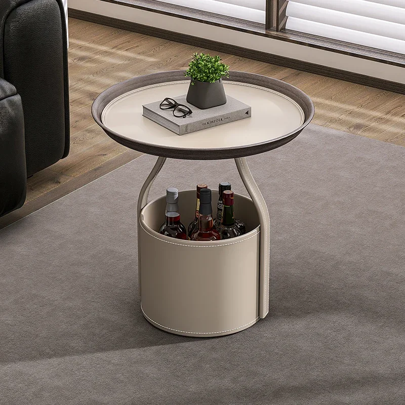 Mesa esquinera minimalista, mesa de centro redonda de cuero de lujo, creativa y minimalista, mesa auxiliar para ordenador, muebles modernos