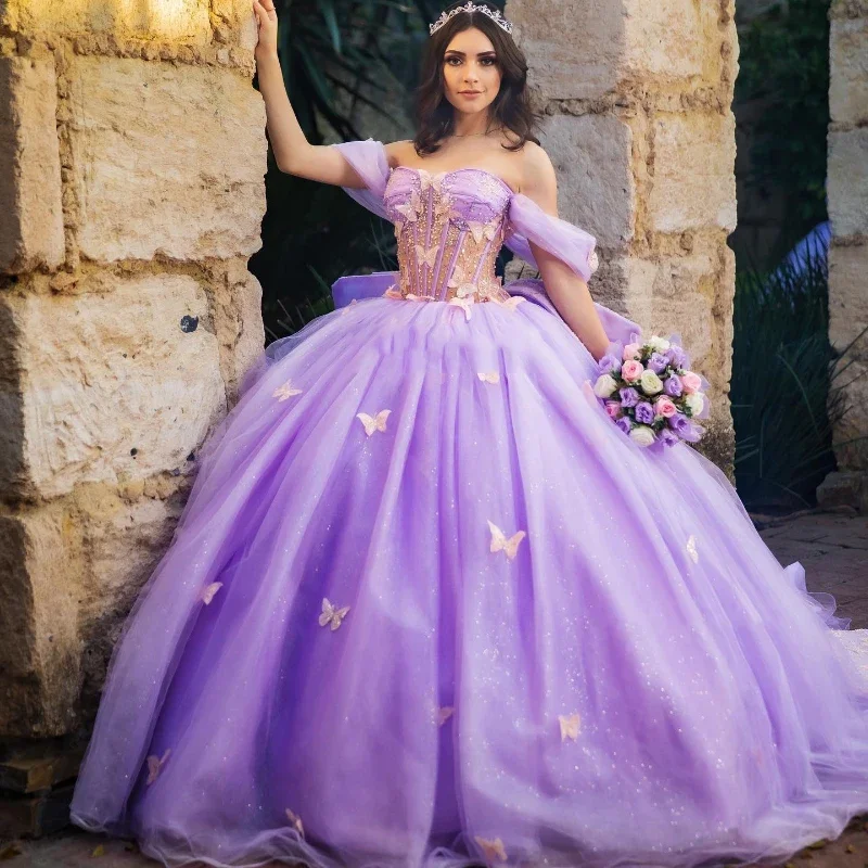 Vestido de baile de lavanda com miçangas de renda, vestido de baile, ombro, doce 16, plus size, mexicano 15 anos, vestidos quinceanera, doce 16