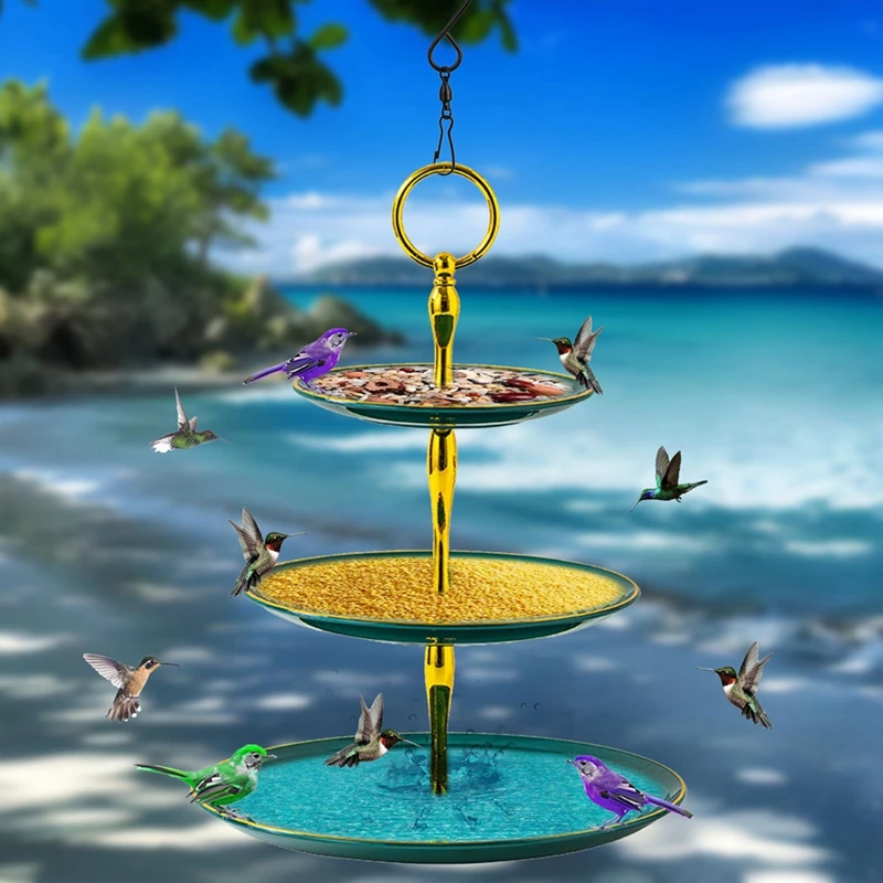 3-Tier Plastic Hanging Bird Feeder Birdbath For Garden Outdoor Decor, Yard Farm Supplies, Hummingbird Feeder Supplies