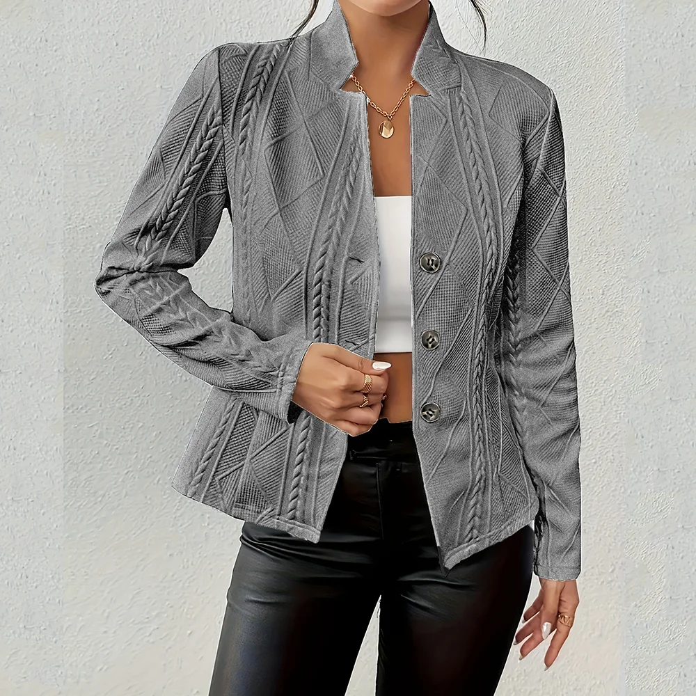 Frauen Blazer Jacke Anzug Mantel Einreiher Stehkragen Schlank Oberbekleidung Temperament Büro Dame 2025, Frühling Vintage Tops – Detail 17