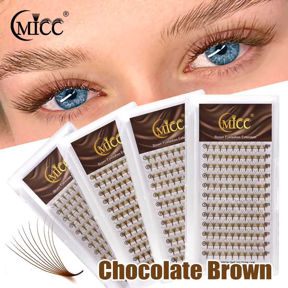 S Tray Braune Künstliche Wimpern PBT Hybrid Vorgefertigte Volumen-Fächerwimpern mit Scharfer Spitze und Dünnem Stiel für Professionelle Wimpernverlängerung