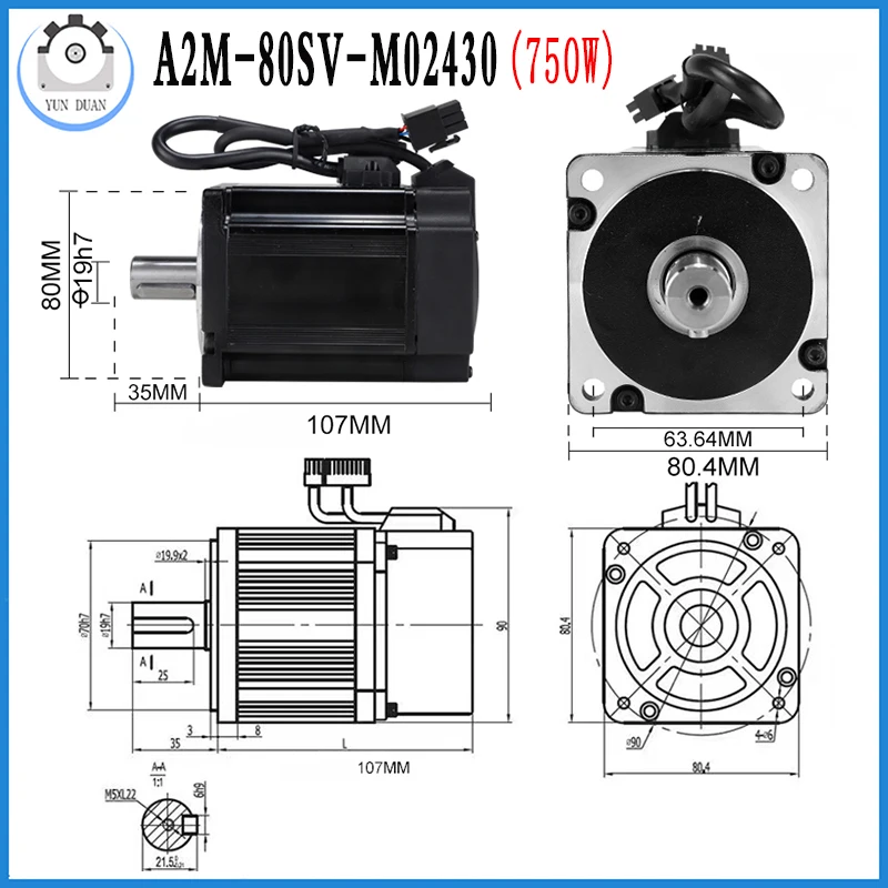 400W 750W AC Servo Motor Driver Kit 3000rpm 60 80mm Match Driver A2-SVD15 Magnetic Encoder 17bit + 3 Meter Encoder Cable for CNC