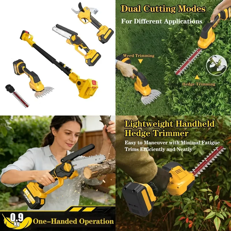 Cordless Telescopic Pole Pruner 21V Multifunctional Garden Tool Set with Electric Pruning Shears Hedge Trimmer Mini Chainsaw