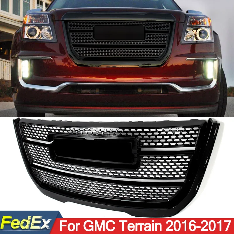 Racing Grills Grille Fit For 2016-2017 GMC Terrain Denali Style Front Bumper Grille Assembly Hood Mesh Grid Black