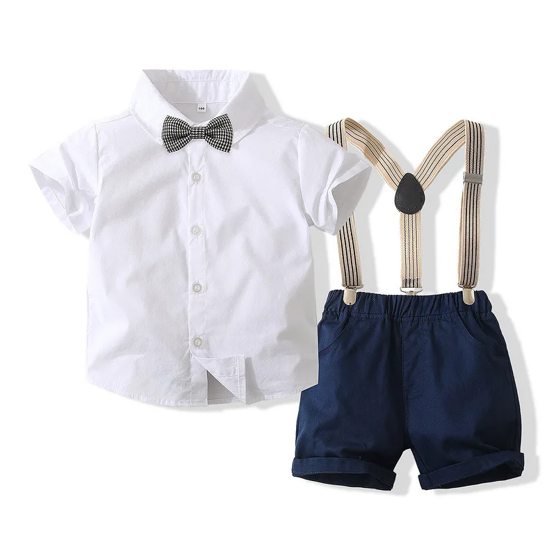 

1-6 Years Summer Baby Boy Clothing Sets Toddler Roupa Infantil Pra Menino 2pcs Short Sleeve Blouse+suspenders Gentleman Suit