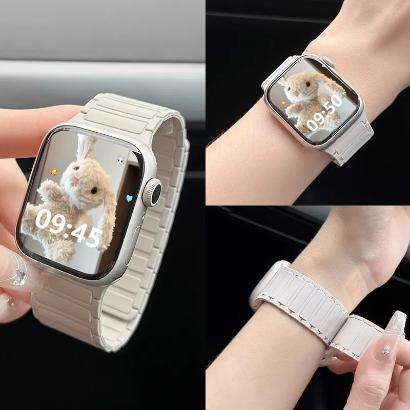 Magnetic Loop For Apple Watch Bands 44mm 40mm 49mm 45mm 41mm 38mm Silicone Bracelet iWatch Series11 10 9 8 7 6 Se ultra 3 strap view 2