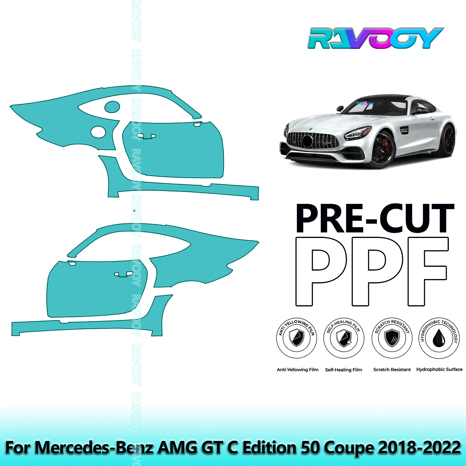 

For Mercedes-Benz AMG GT C Edition 50 Coupe 2018-2022 8.5mil Pre-Cut PPF Door & A/B Pillar Kit TPU Paint Protection Film Set