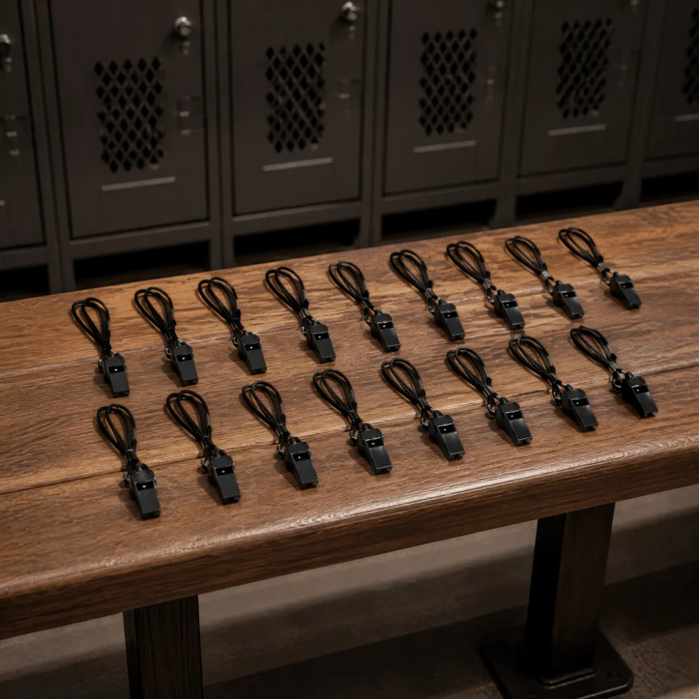 20pcs Plastic Material Plastic Whistle Lanyard Strap Black Color Referee Whistle Portable Size Crisp Sound Loud Whistle