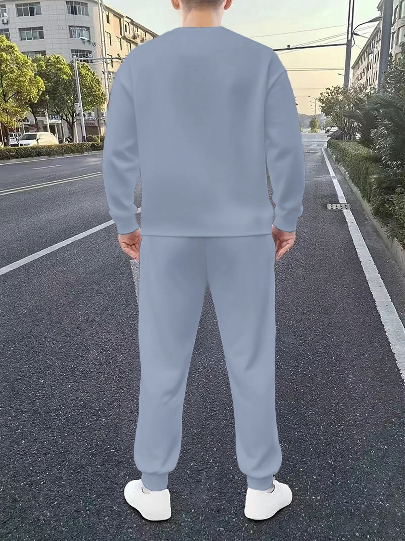 الربيع/الخريف الرجال التدرج اللون مجموعة أنيق طاقم الرقبة قصيرة الأكمام أعلى في الهواء الطلق مريحة سراويل تقليدية قطعتين مجموعة #3