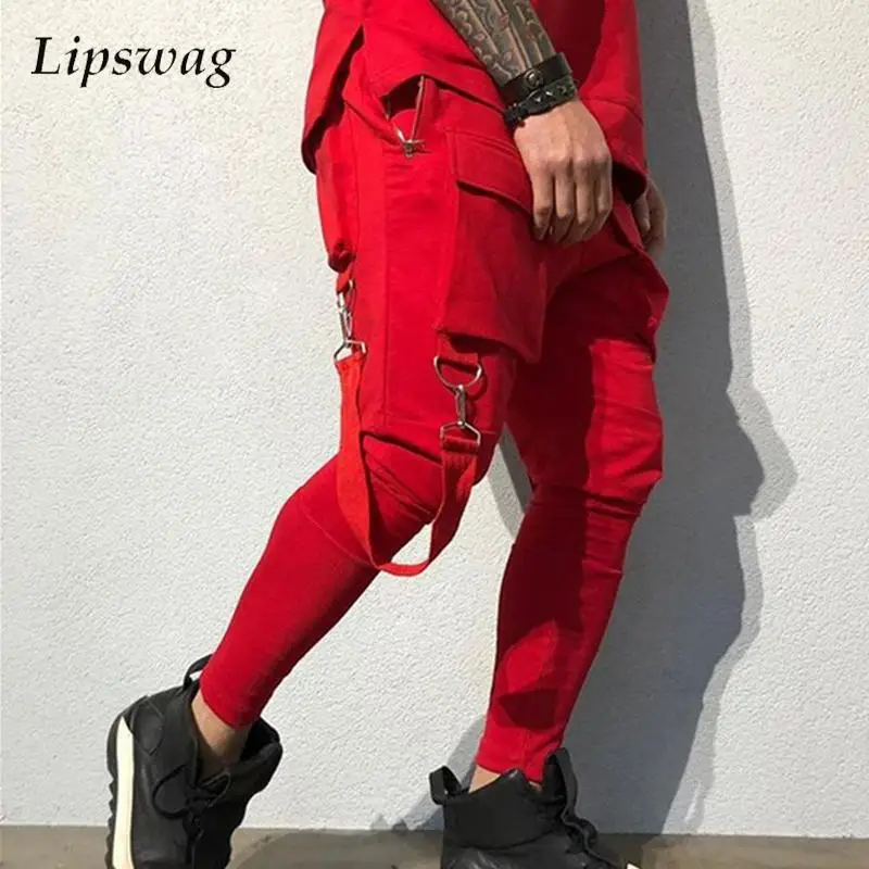 

Running Jogger Pants For Men Sports Fitness Slim Fit Stretch Cargo Pants Mens Streetwear Trendy Multi Pockets Lace-up Trousers