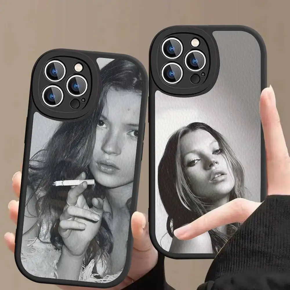 

Kate Moss Model Phone Case For IPhone 16 15 14 13 Pro Max 11 12 Plus Leather Silicone Cover