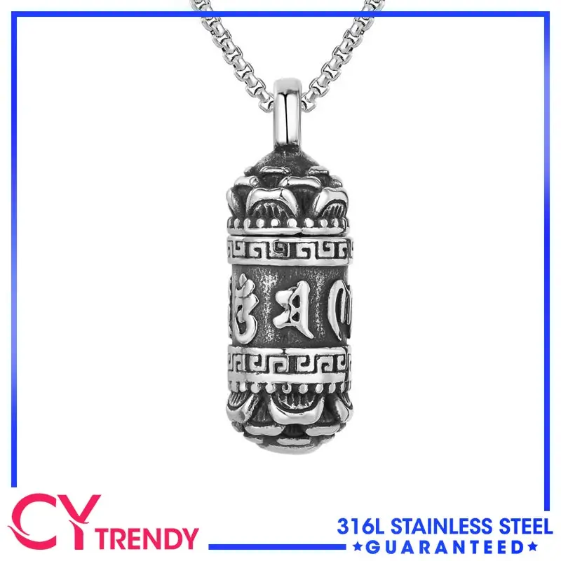 

Tibetan Buddhist Urn Amulet Pendant Stainless Steel Necklace Chains Jewelry Accessories Free Shipping