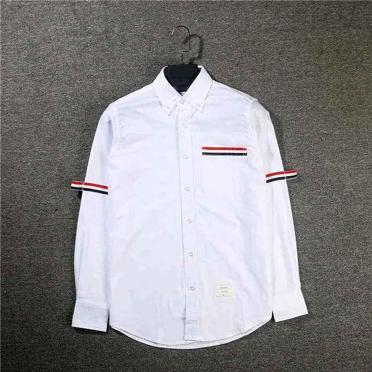 New 2022 Men Oxford Classic striped Fashion Cotton Casual Shirts Shirt high quality Pocket long-sleeves Top M 2XL #AB40