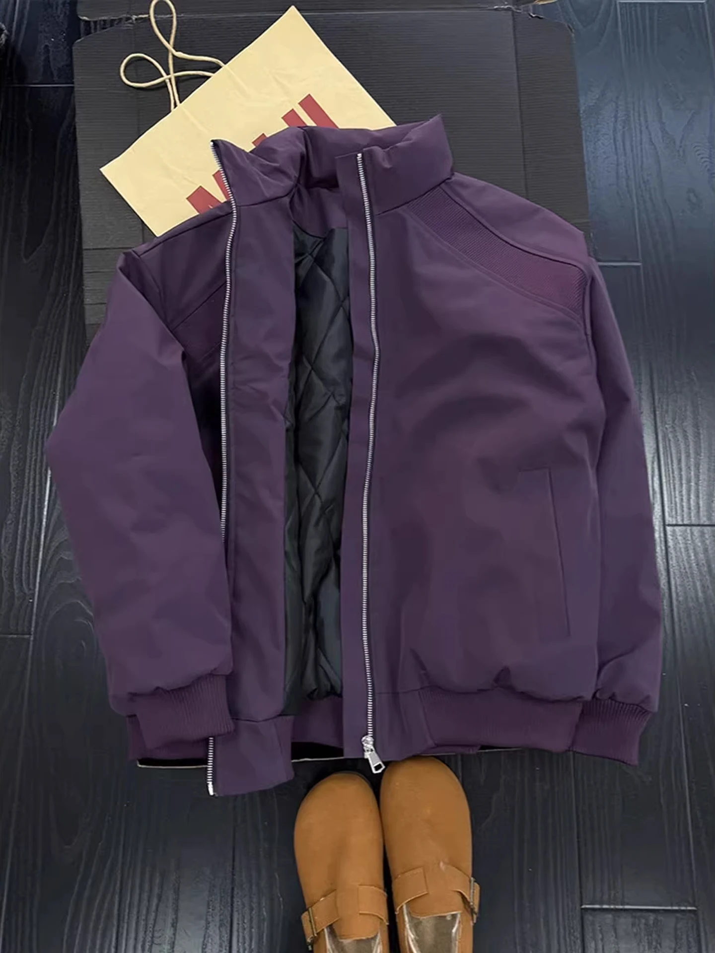 

Purple American ort Flight Jaet Cotton Men's Winter Oblique Cut Design Bomber Outerwear Loose Fit Warmth Youth Faion