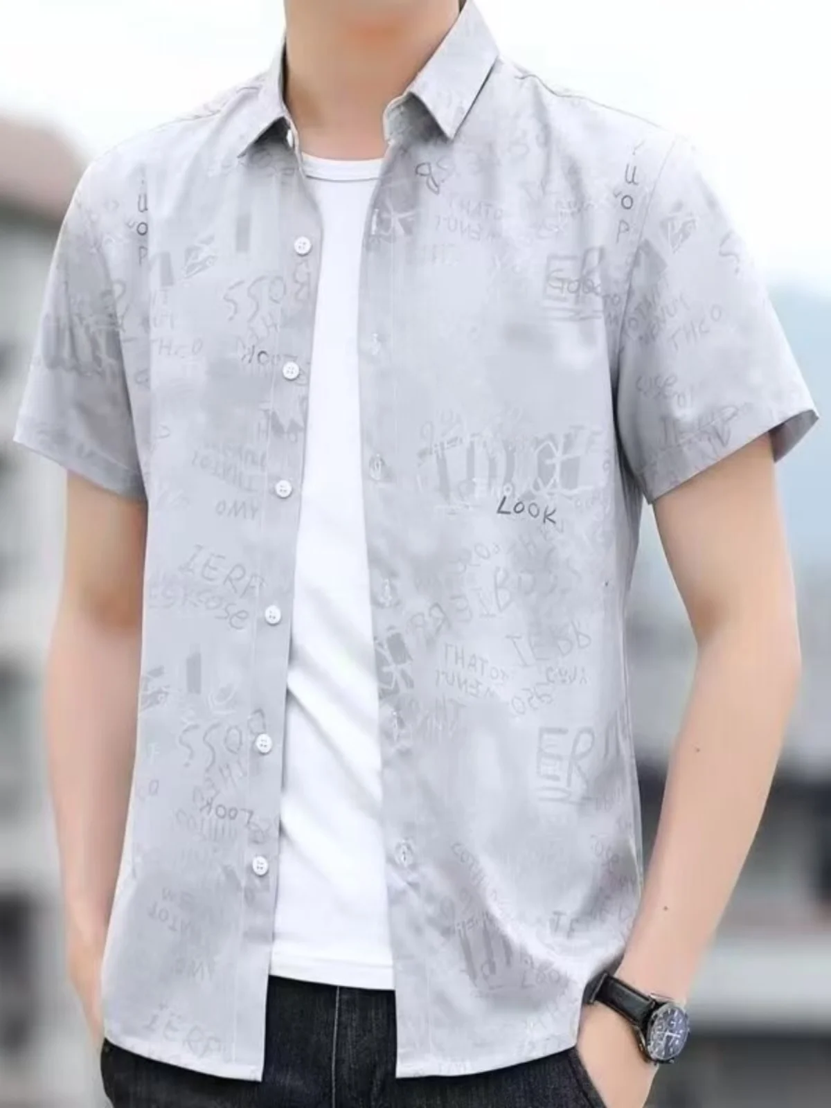 

Men's ort Sve irt 2024 Summer Thin Ice Silk Casual Slim Fit Busin Cotton f Sve Pure Cotton Faionable