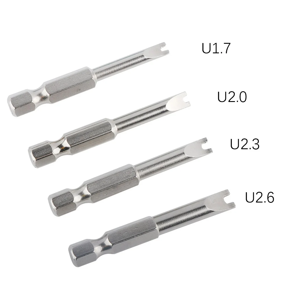 4Pcs Alloy Steel Screwdriver Drill Bits Set 50mm 1/4 Inch Hex Shank U-shaped U Fork Magnetic Bit M1.7 M2.0 M2.3 M2.6