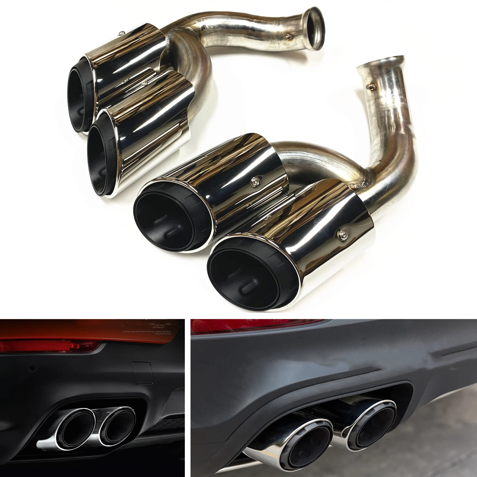 

GTS Style Tail Exhaust Pipe Muffler Tips For Porsche Cayenne V6 2015-2017 Silver Car Rear Vent Exhause Air Outlet Tailpipe Kit