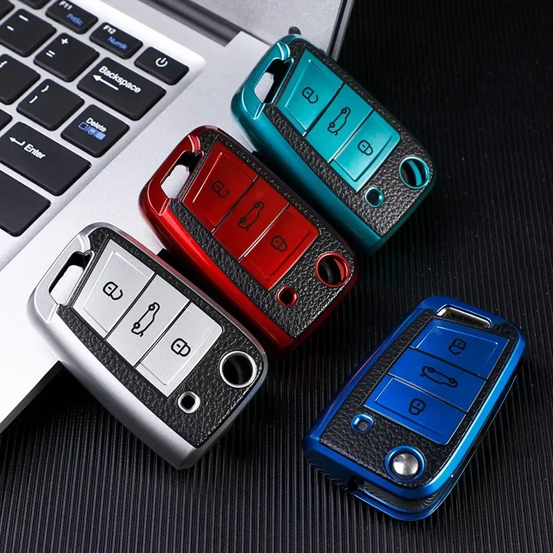 Funda protectora para llave de coche, bolsa para Volkswagen, VW, Polo, Golf7, MK7, Tiguan, Skoda Octavia, Kodiaq, Karoq, Seat Ateca