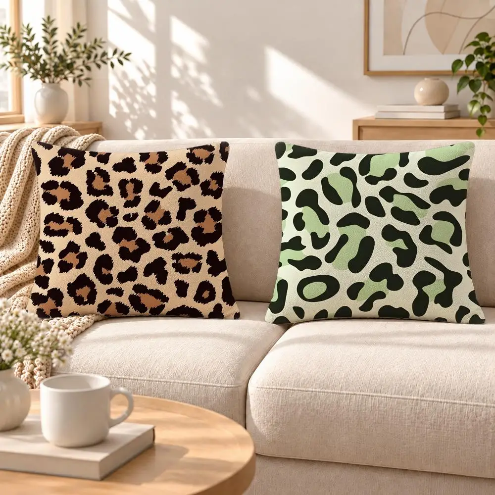 Art Leopard Print Cushion Cover Soft Short‑Plush Pillowcase, Decor for Sofa & Bedroom, Perfect Holiday Gif