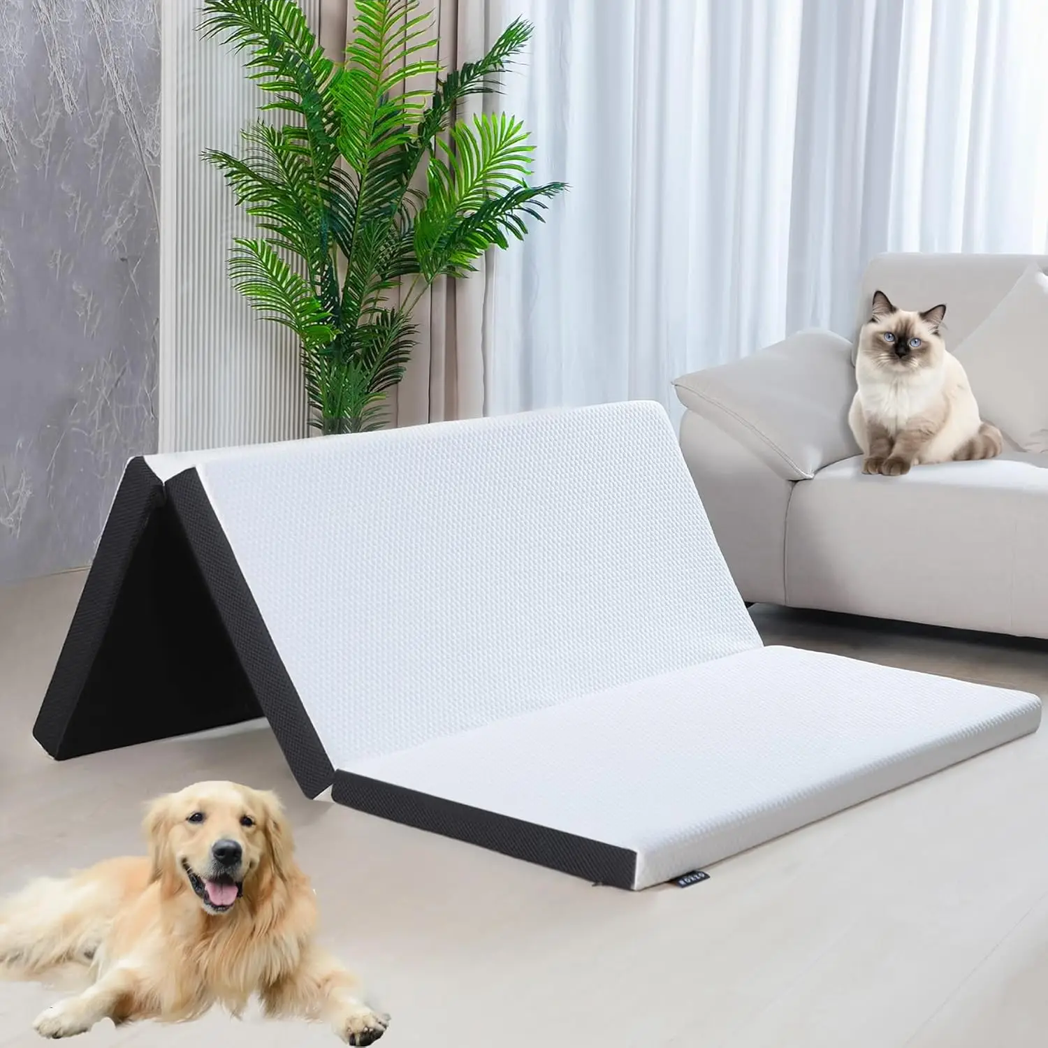 

Folding Mattress,3 H Twin Tri-Folding Memory Foam Mattress, Portable Trifold With Washable Cover, Non-Slip Bottom For Camping &