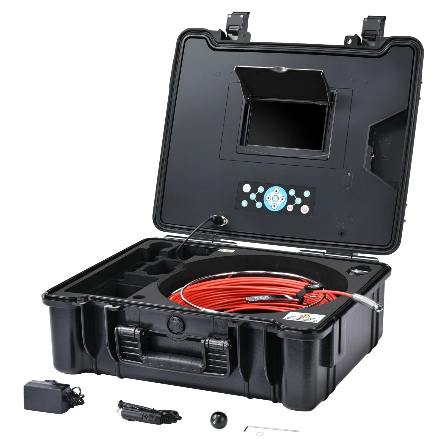 Handheld 20M Push Rod Air Duct Pipeline Drain Endoscope Downhole Inspection Camera With Self-leveling Head And Suitcase