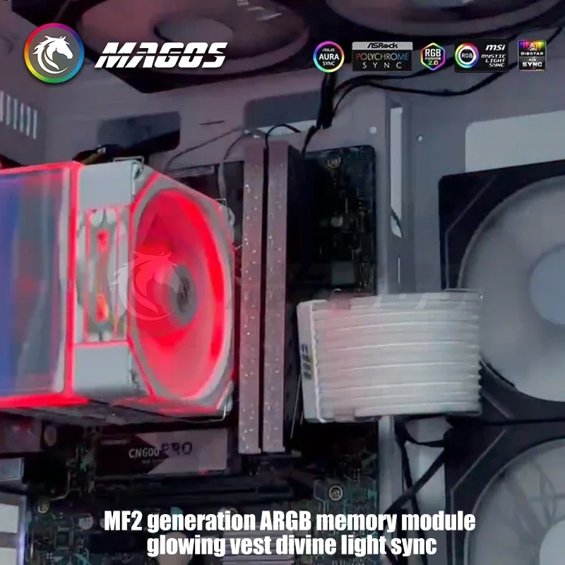 Radiator pamięci RAM, chłodząca osłona RAM 5V 3-PIN ARGB do pamięci RAM komputerowych DDR3 DDR4 DDR5, uniwersalny, wzór diamentowy RGB, 2 sztuki/opakowanie — zdjęcie produktu 6