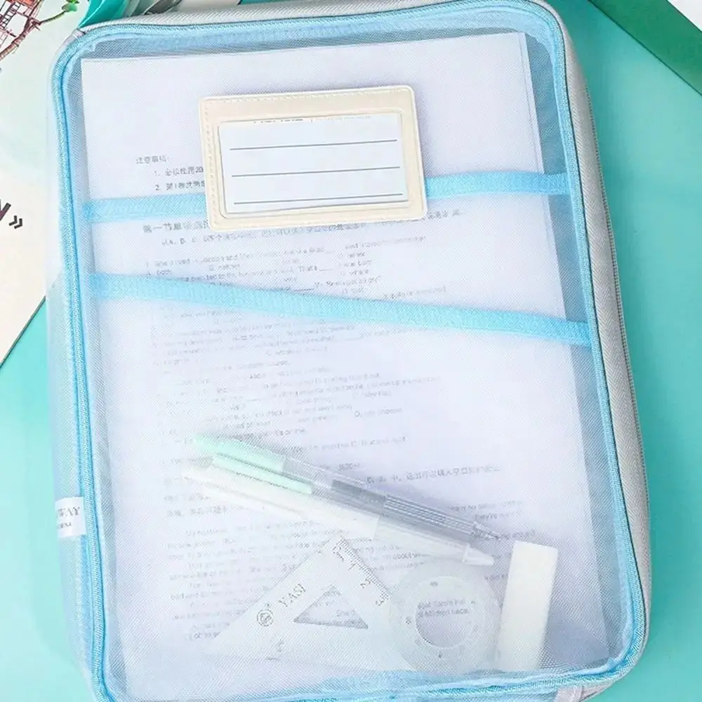 

Large Capacity Test Paper Storage Bag Zipper Mesh File Folder Bag Multi Color Transparent Stationery Organizer Pouch Students