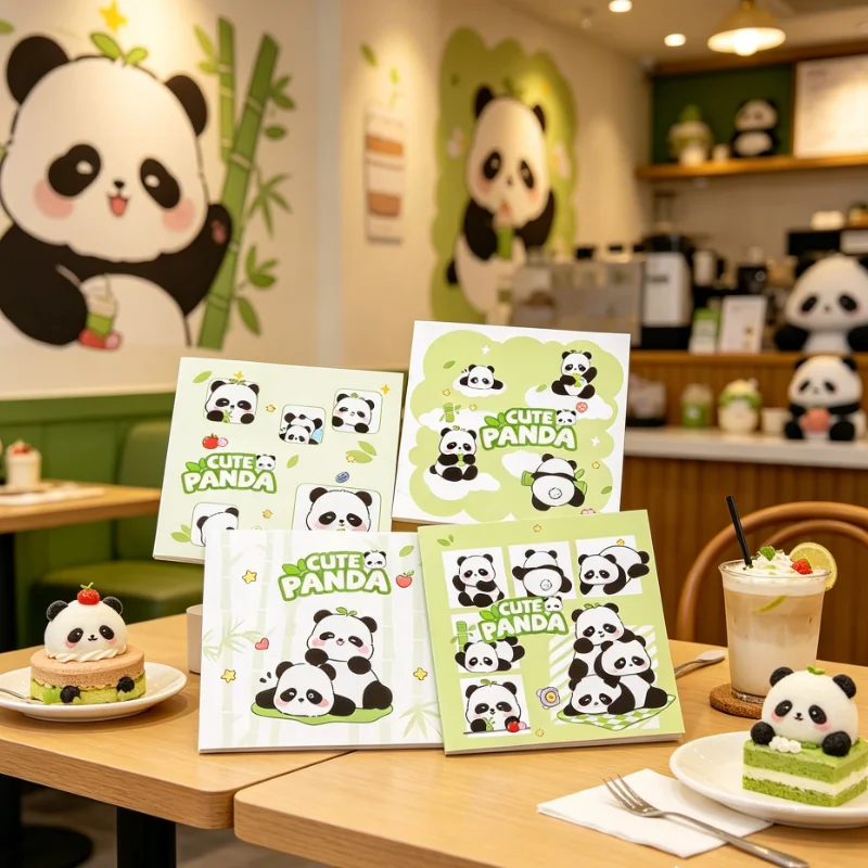 4pcs Cute Panda Mini Pocket Notebook Random Pattern Portable Memo Pad Student Stationery Prize Gift Small Diary Notepad