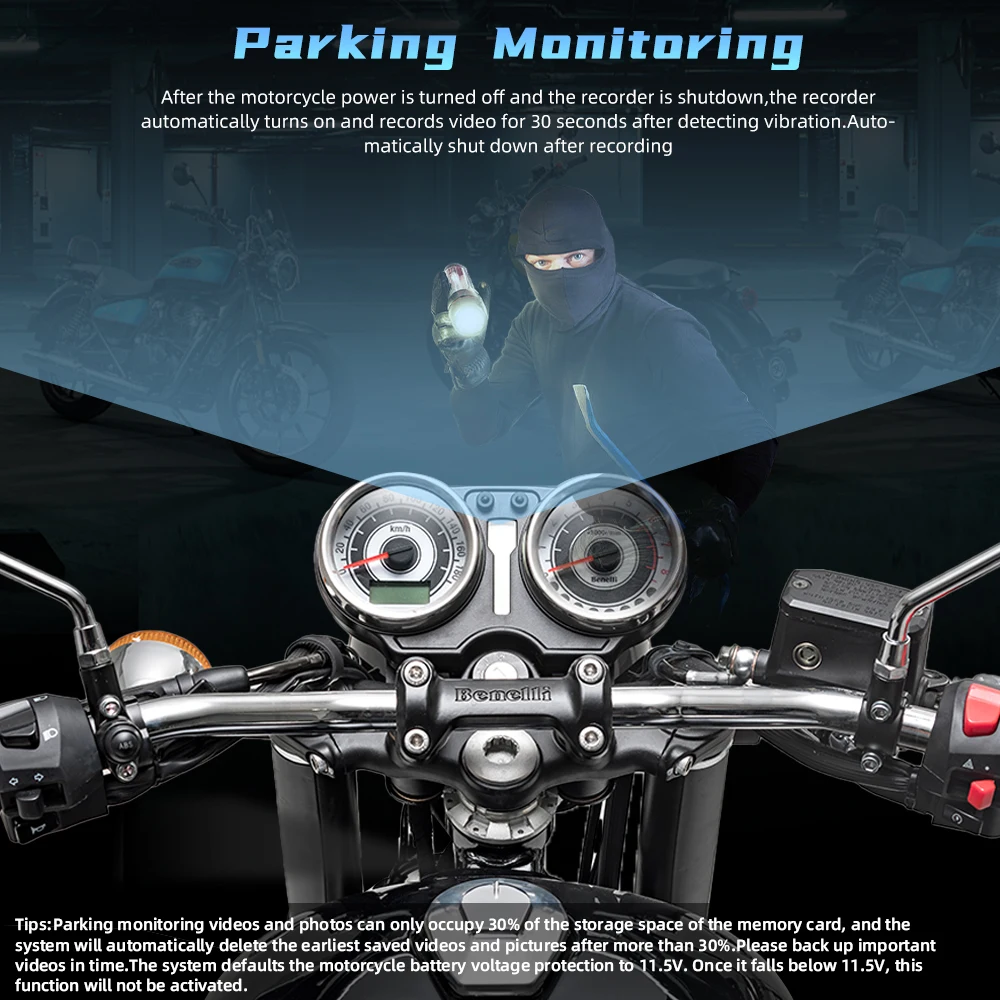 VSYSTO دراجة نارية داش كام Q3L مع كامل HD 150 ° كاميرا سوني 307 عالية الجودة 1080 بكسل تدعم 5 جيجا هرتز WIFI وضع ركن السيارة وتتبع GPS #4