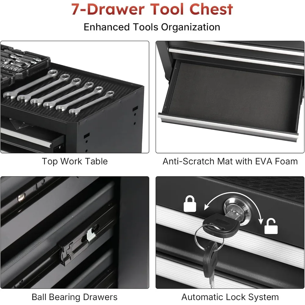 Cassettiera per attrezzi in metallo con 7 cassetti con serratura, scatola portaoggetti portatile su ruote per uso in garage e officina