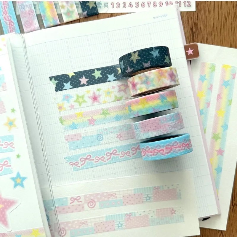 1 pc 1.5cmx3m Kawaii Star Washi Tape Sweet Heart Decor Tape Korean INS Aesthetic for Journal Diary Planner Craft Supplies view 2